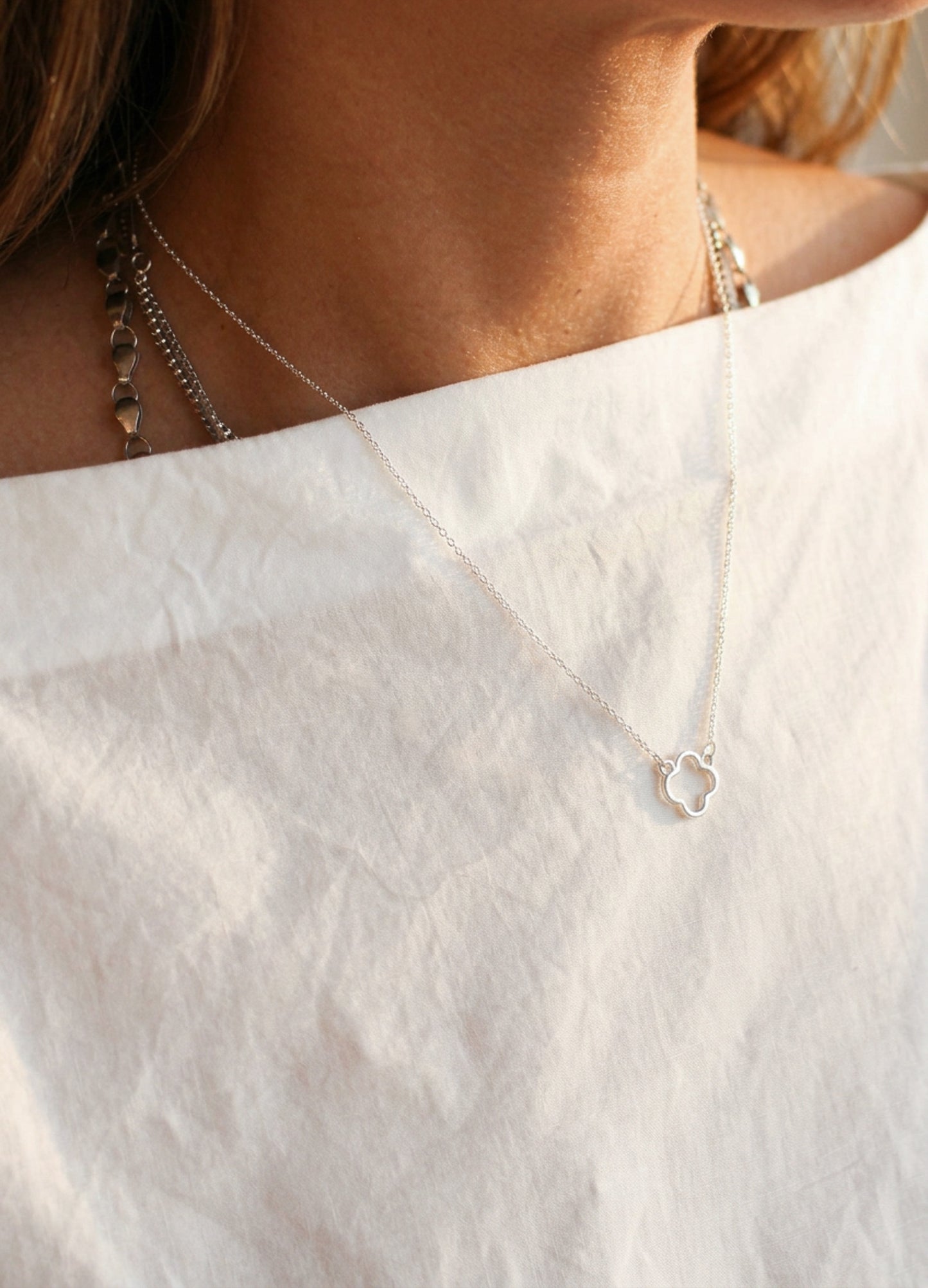 Minimalist Silver Clover Necklace | Lightweight Layering Jewelry
