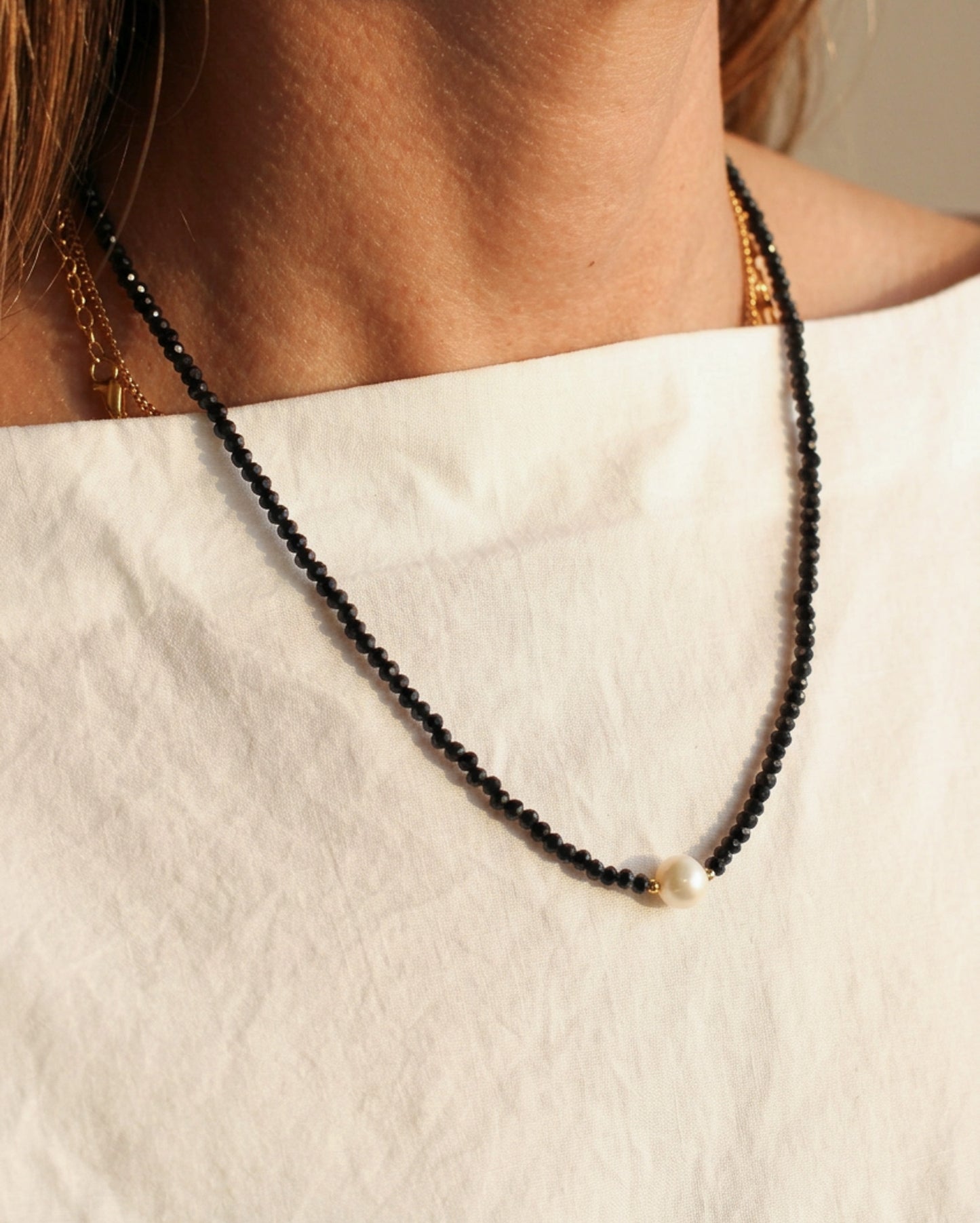 Freshwater Pearl Black Beaded | Short Necklace