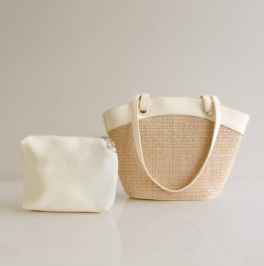 Olivia Straw Shoulder Bag | Cream