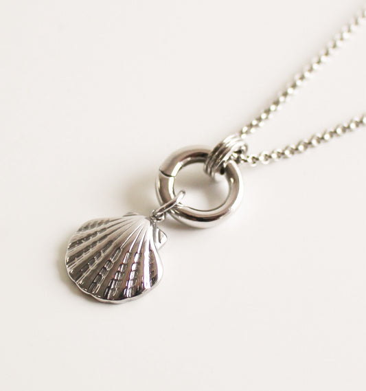 Sterling Silver Plated Rolo Chain | Silver Shell Charm Necklace