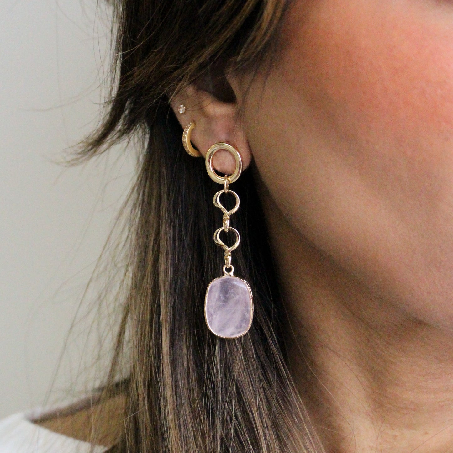Dangling Earrings | Pink Stone w/ Post Back