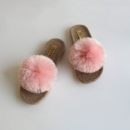 Kids Pom Pom Slides | Pink Shimmer