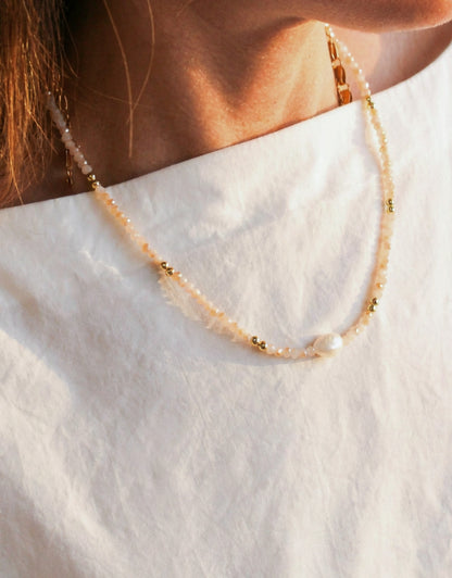 Freshwater Pearl Blush Beaded | Short Necklace
