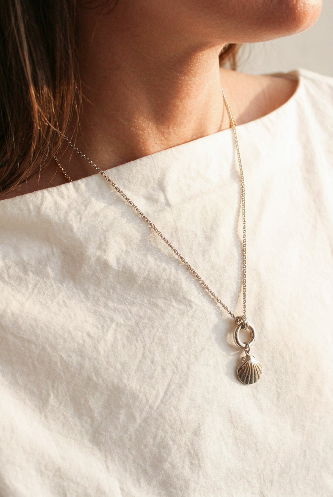Sterling Silver Plated Rolo Chain | Silver Shell Charm Necklace