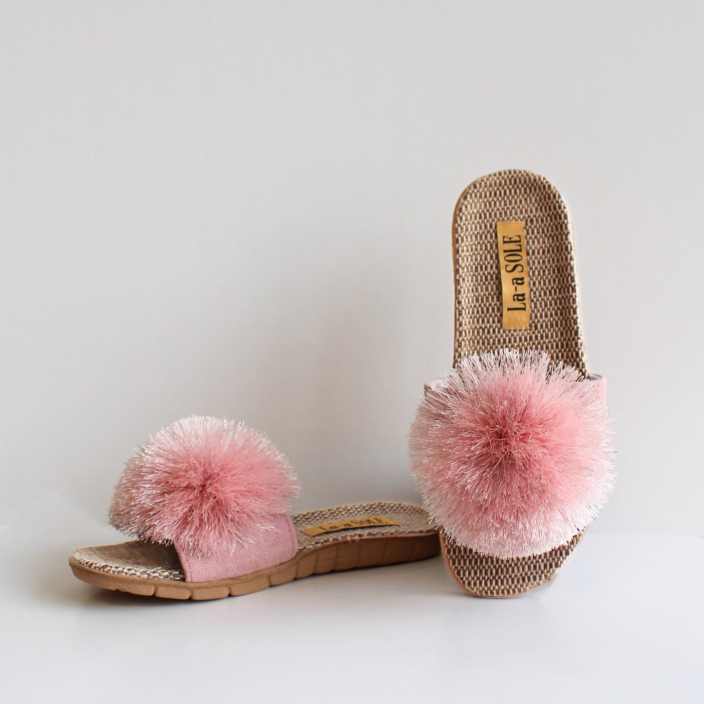 Kids Pom Pom Slides | Pink Shimmer