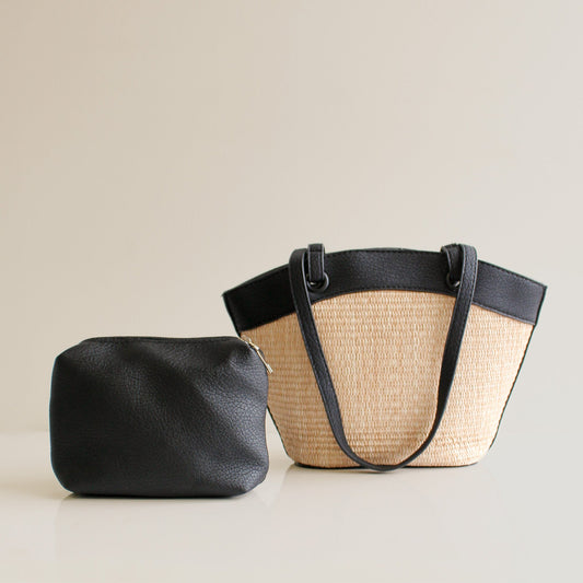 Olivia Straw Shoulder Bag | Black