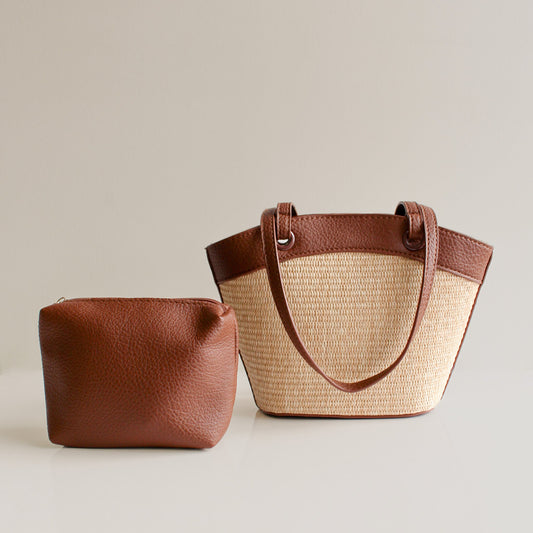 Olivia Straw Shoulder Bag | Brown