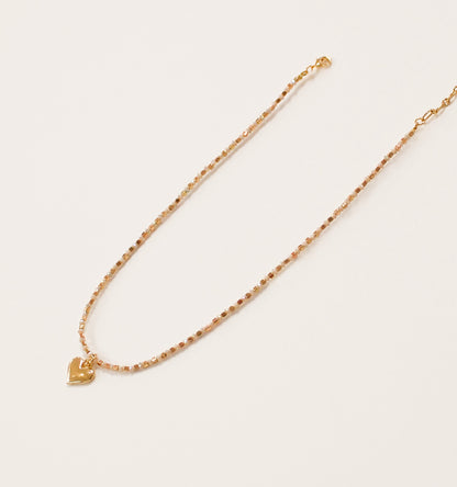 Dainty Heart Pendant Necklace | White & Gold Beads