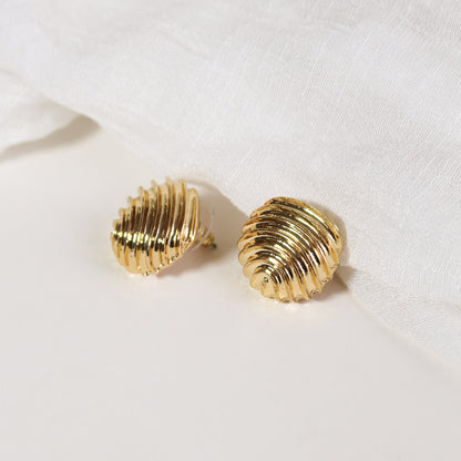 Gold Ribbed Dome | Stud Earrings