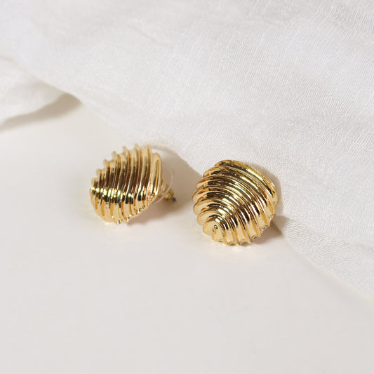 Gold Ribbed Dome | Stud Earrings