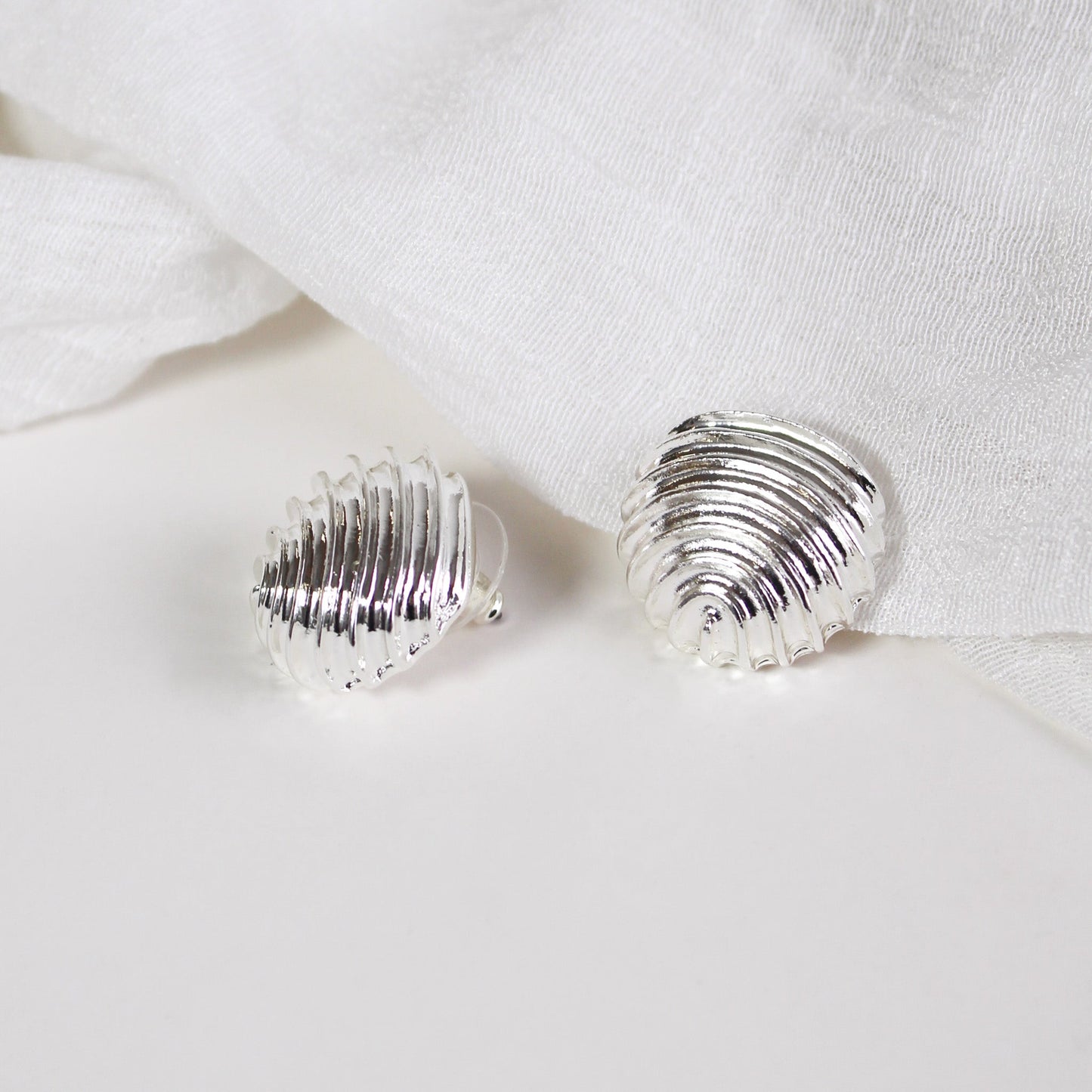 Silver Ribbed Dome | Stud Earrings