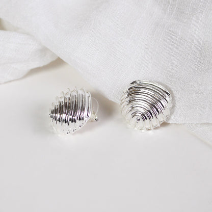 Silver Ribbed Dome | Stud Earrings