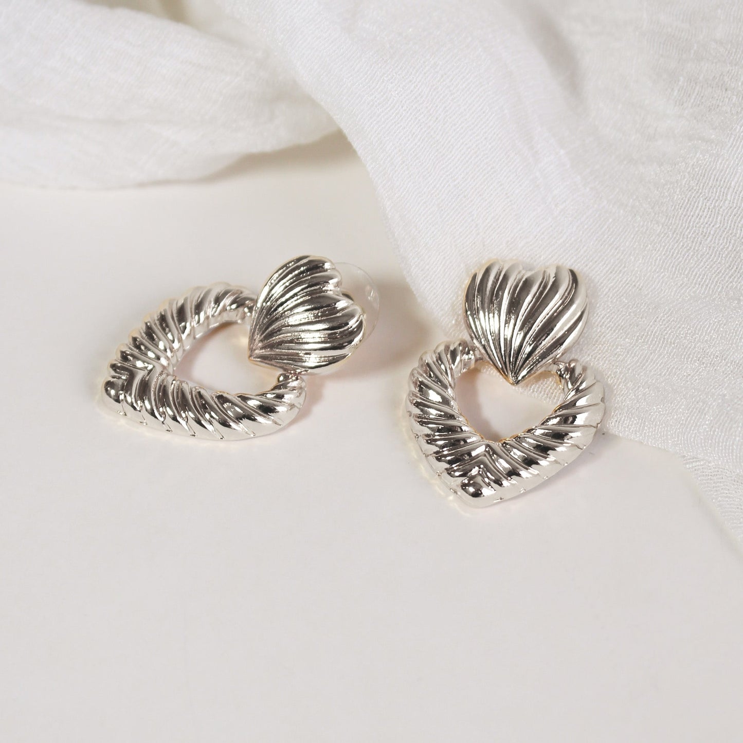 Vintage-Inspired Twisted Heart | Silver Drop Earrings