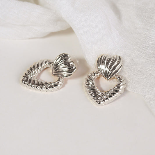 Vintage-Inspired Twisted Heart | Silver Drop Earrings