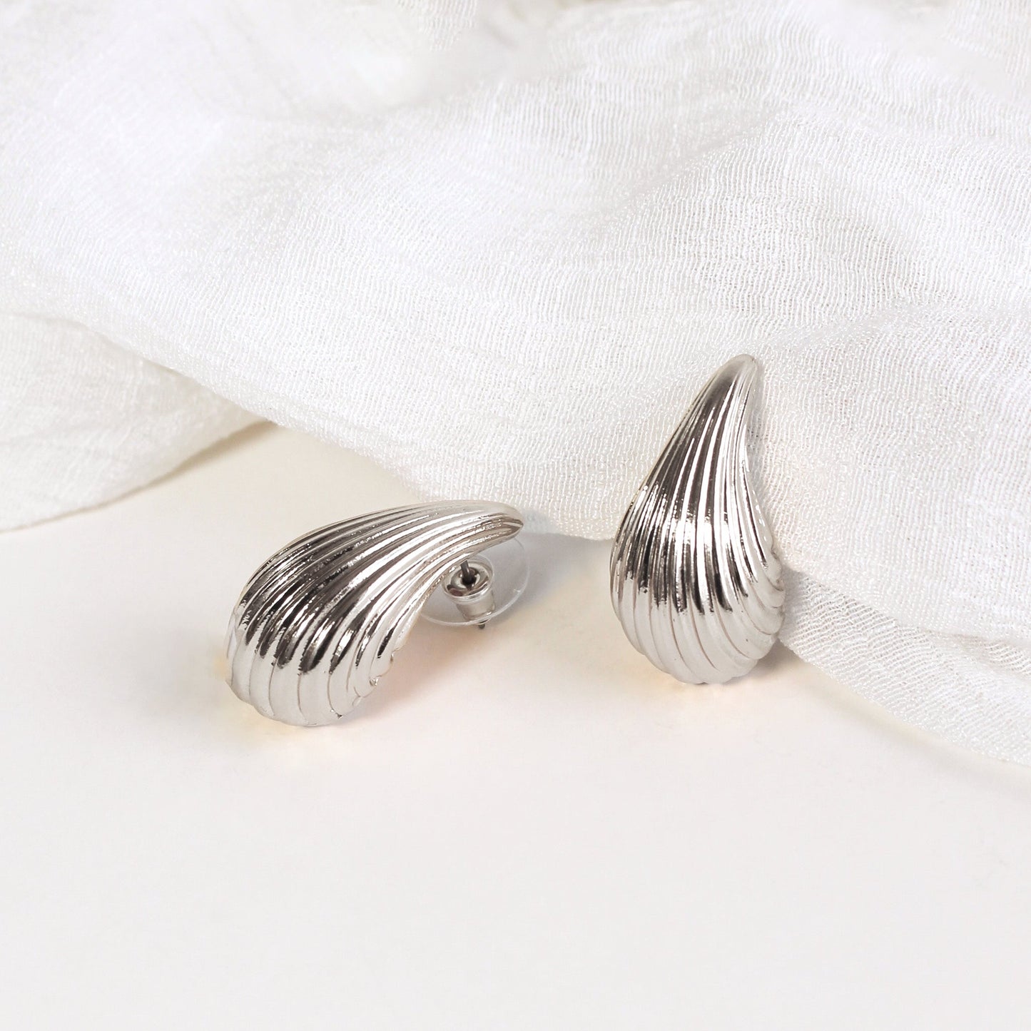 Silver Stud Earrings | Ribbed Teardrop