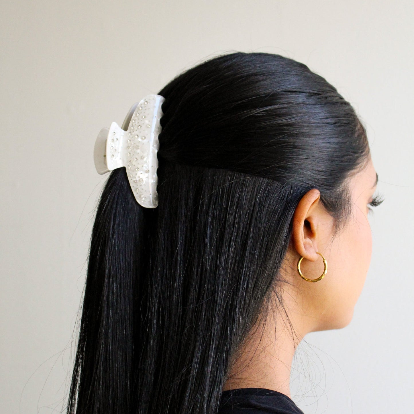 Iridescent Rhinestone Claw Hair Clip | Iridescent White