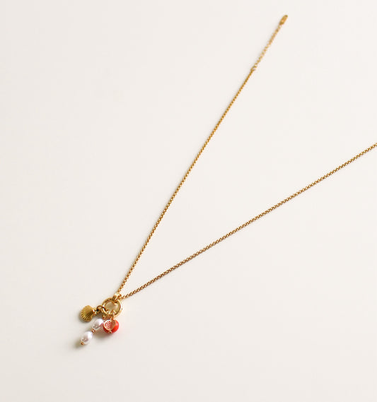 14K Gold Plated Charm Necklace | Pearl, Shell & Pomegranate Charms