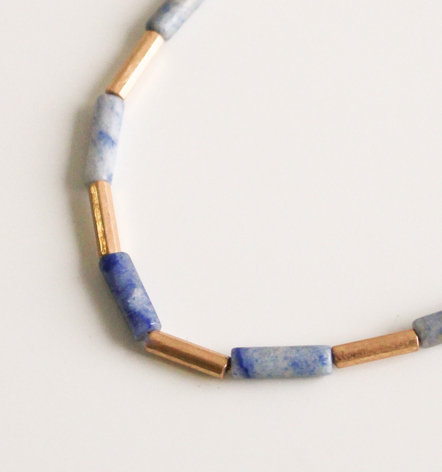 Natural Marbled Blue Stone Necklace | Gold Spacers