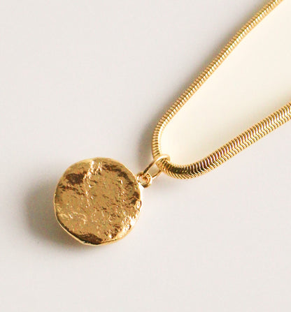 Chunky Gold Snake Chain Necklace | Hammered Medallion