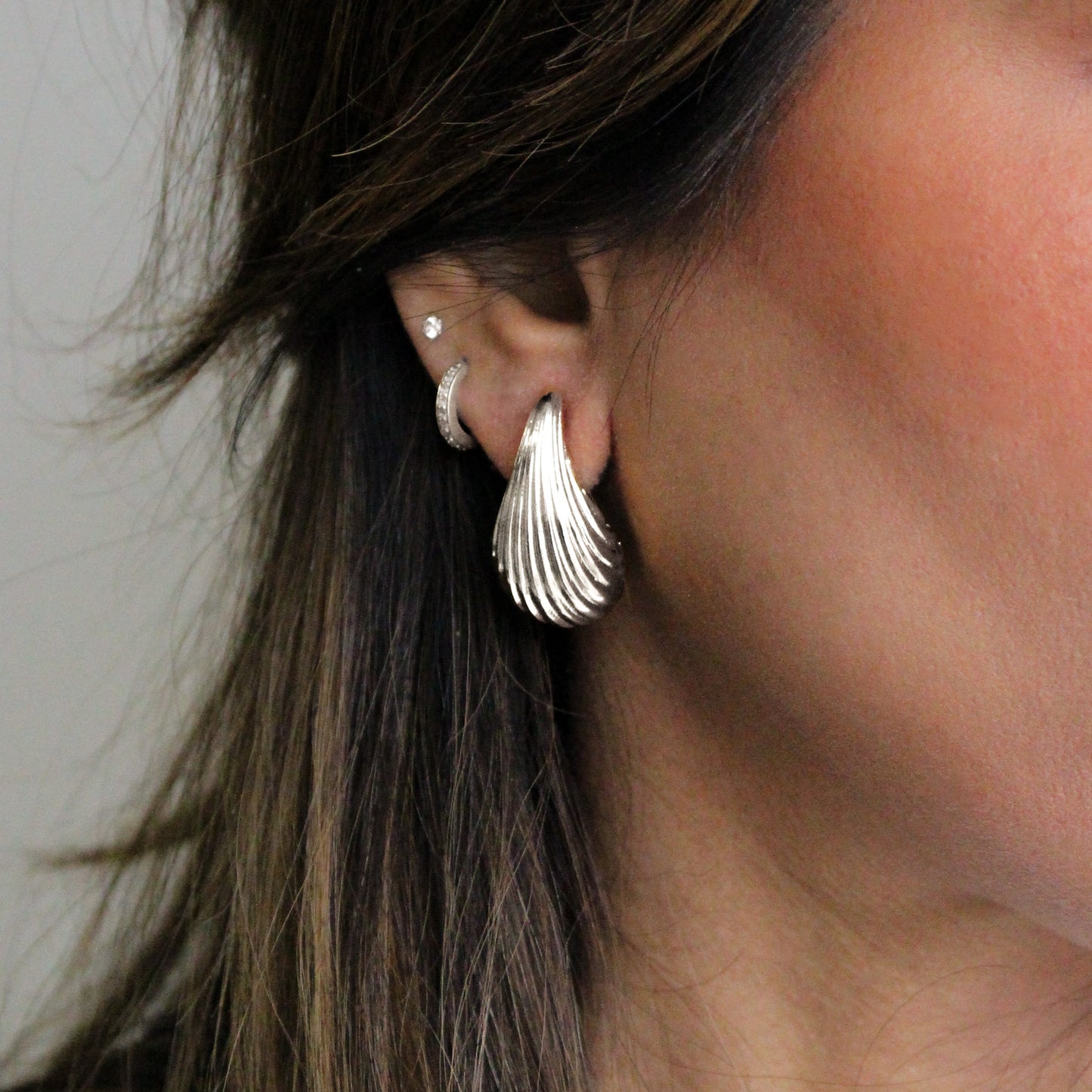 Silver Stud Earrings | Ribbed Teardrop