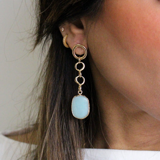 Dangling Earrings | Aqua Stone w/ Post Back
