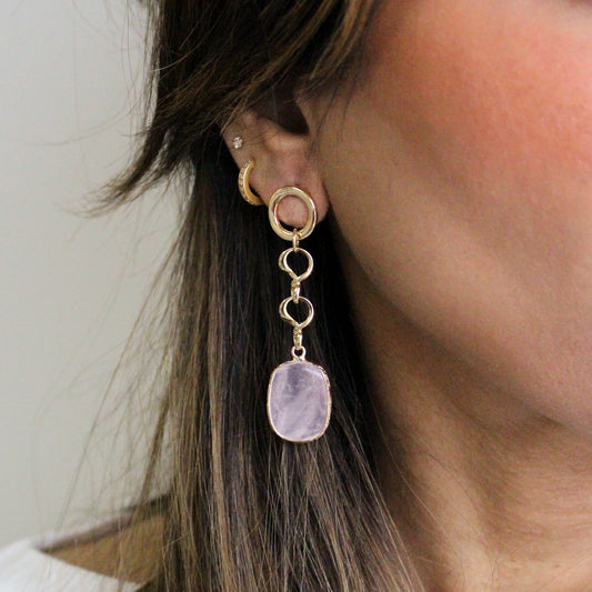 Dangling Earrings | Pink Stone w/ Post Back