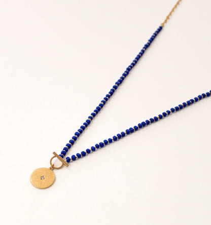 Gold Celestial Pendant Necklace | Blue Beads