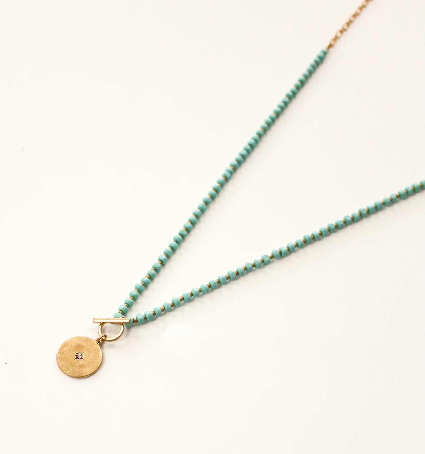 Gold Celestial Pendant Necklace | Turquoise Beads