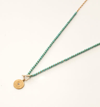 Gold Celestial Pendant Necklace | Turquoise Beads
